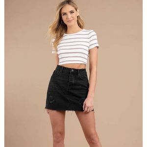 Black denim cutoff mini skirt